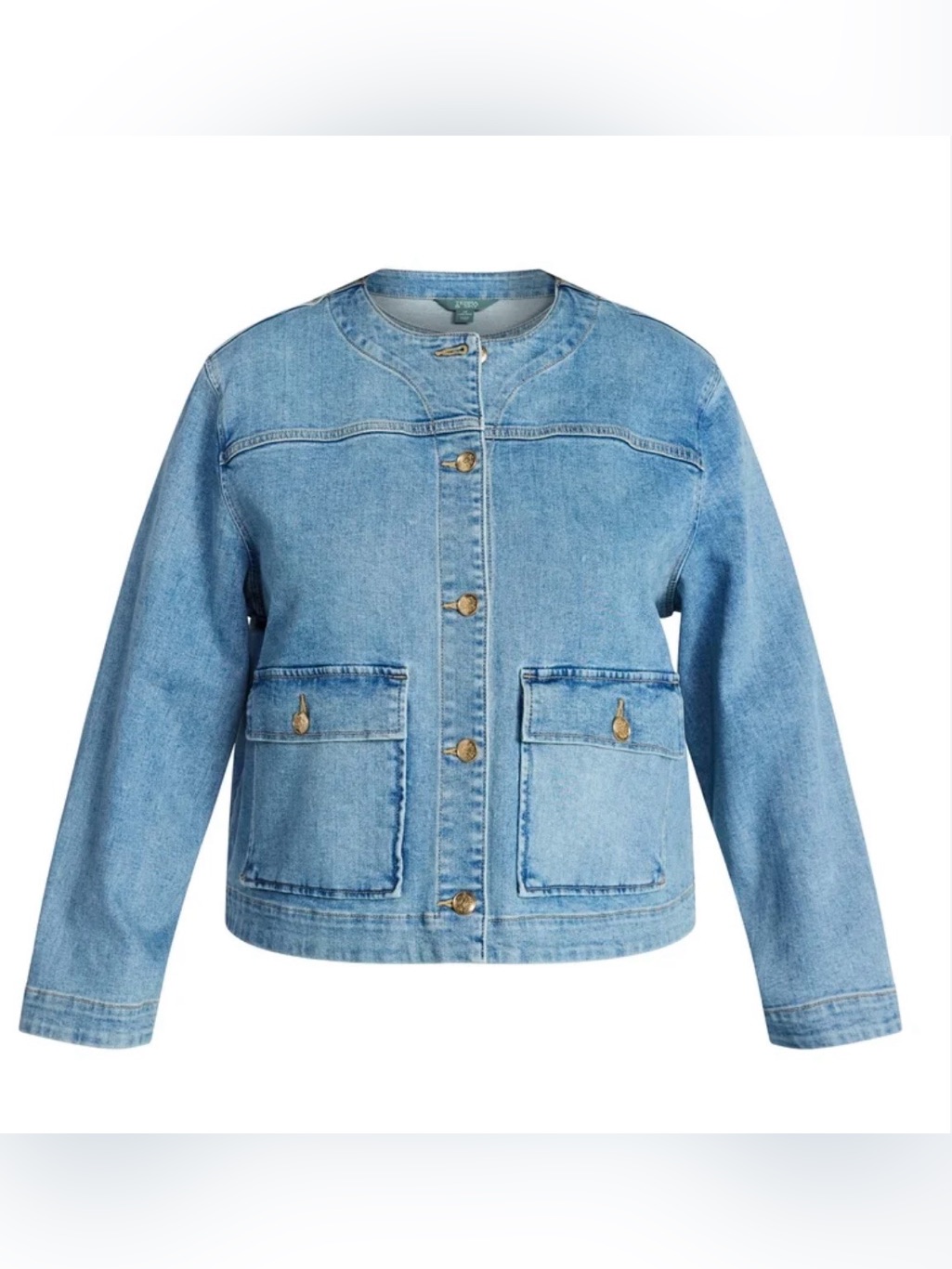 Terra & Sky Light Blue Denim Collarless Jean Jacket